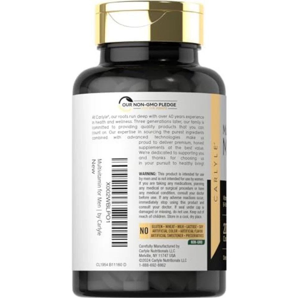 Carlyle Men 50+ Multivitamin 200 Count Non GMO Gluten Free Supplement