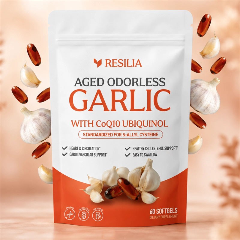 Resilia Garlic Extract 600mg Softgels (60 Count) Odorless Aged Garlic Extra