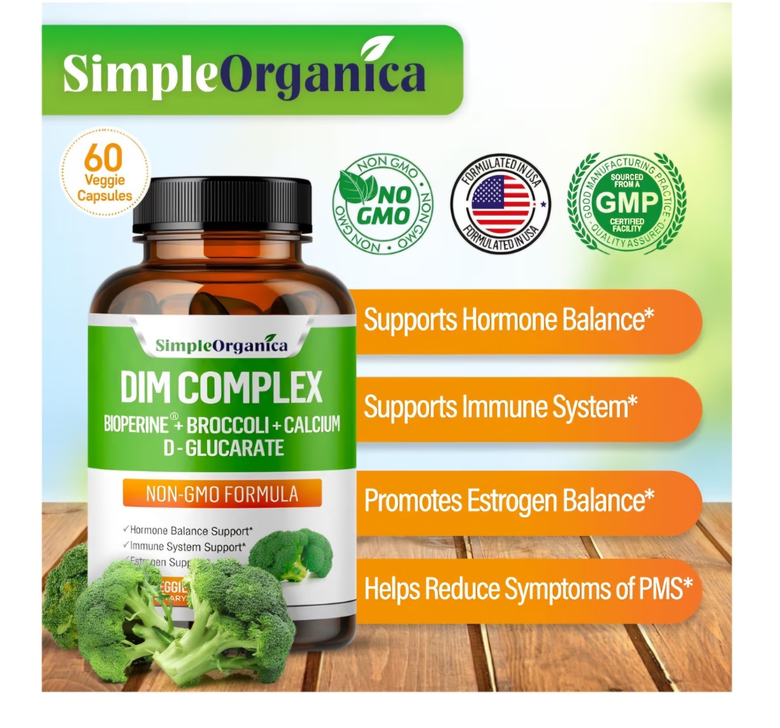 DIM Supplement (Diindolylmethane) 300mg BioPerine Calcium D-Glucarate …60 caps