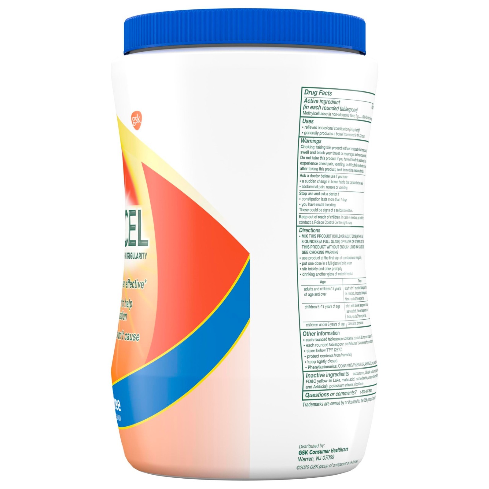 Sugar Free Fiber Powder for Constipation Relief, Methylcellulose, Orange Flavor