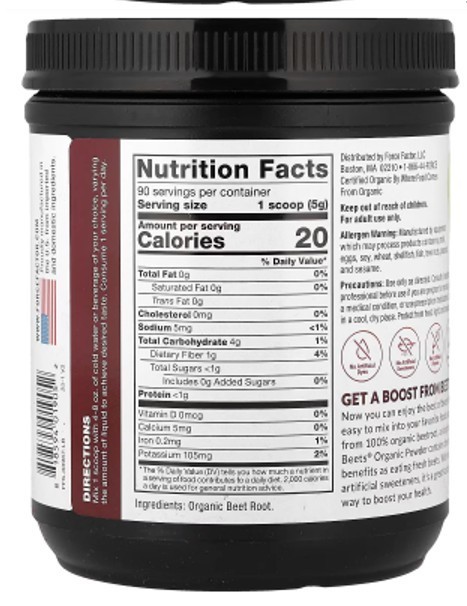 Force Factor Total Beets Organic Beetroot Powder Superfood Non-GMO & Vegan
