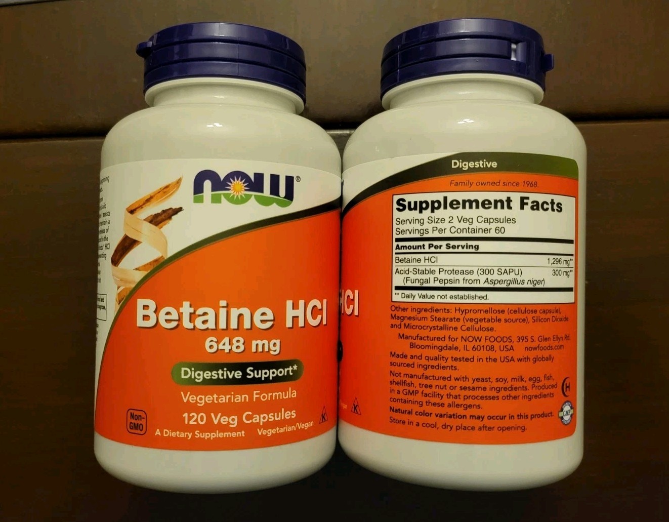 NEW Sealed 2 Pack NOW BETAINE HCL 648mg Capsules Digestive Enzyme exp 11/28