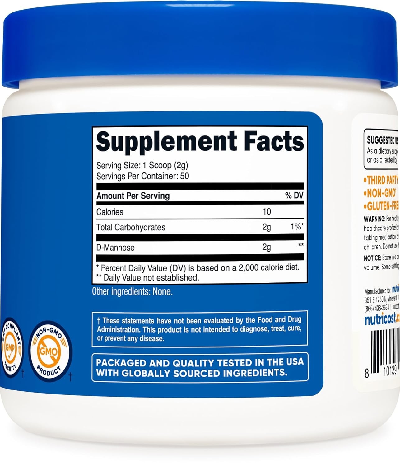 D Mannose Powder Non GMO Gluten Free Urinary Tract UTI Relief Supplement 3.6 Oz