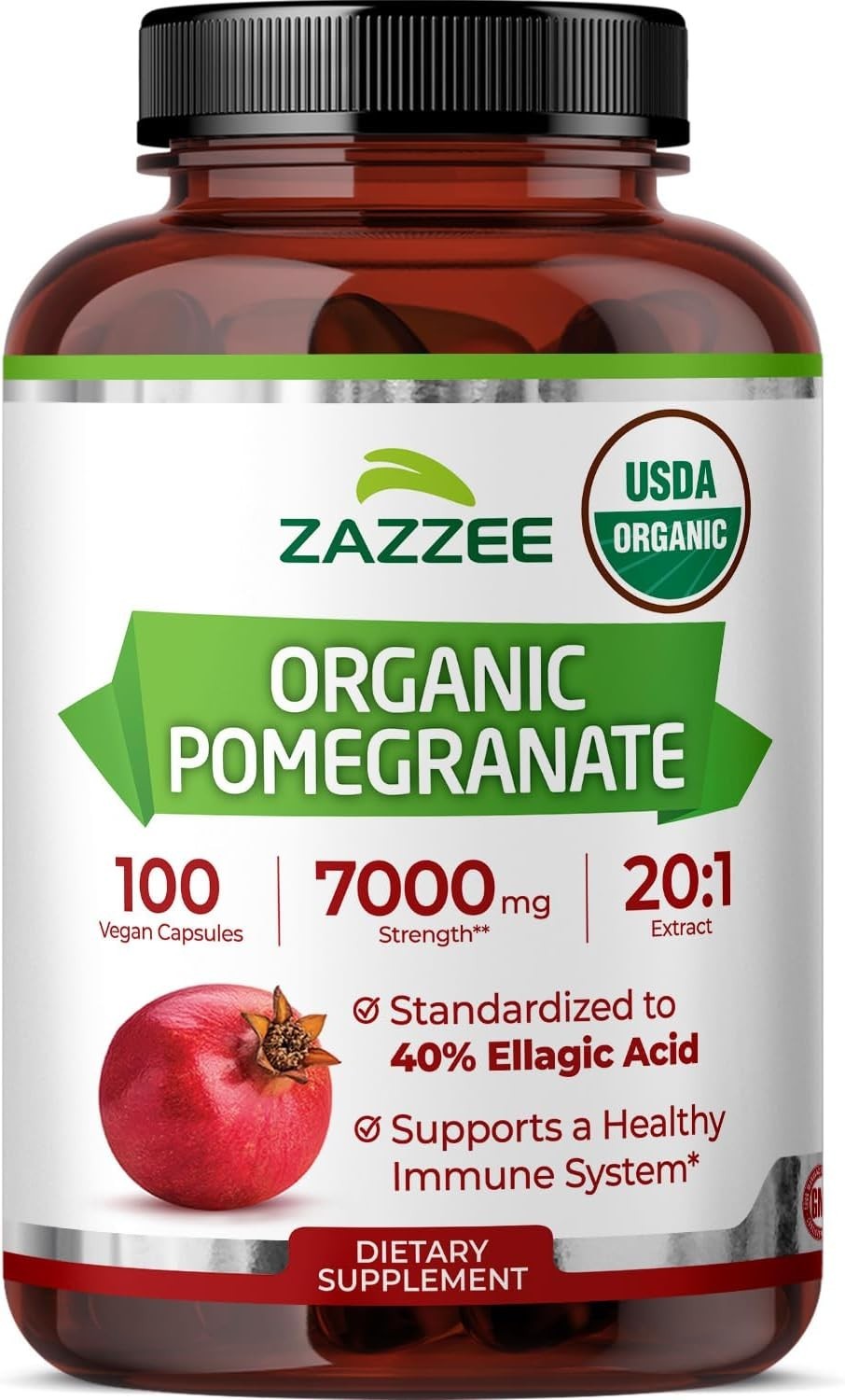 Zazzee USDA Organic Pomegranate 20:1 Extract 7000mg 40% Ellagic Acid