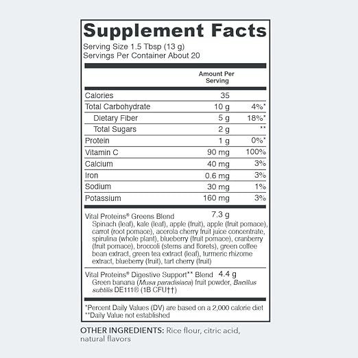 Vital Proteins Daily Greens Dietary Supplement – Green Apple- 9.3oz-EXP 5/2026