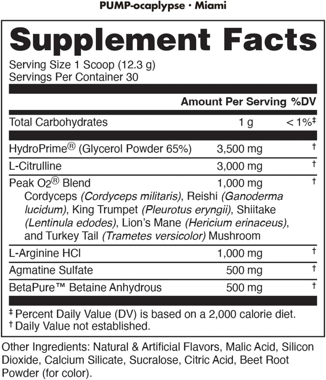 Pump-Ocalypse Miami | Nitric Oxide and L Arginine Supplement with Citrulline Mal