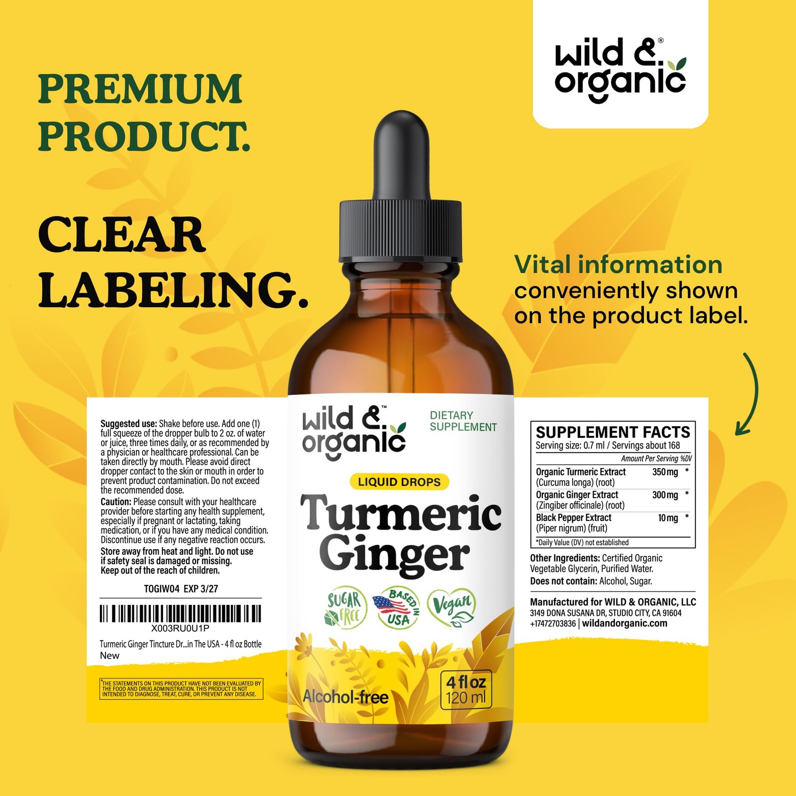 Wild & Organic Turmeric and Ginger Supplement – Movement & Immunity – 4 oz |