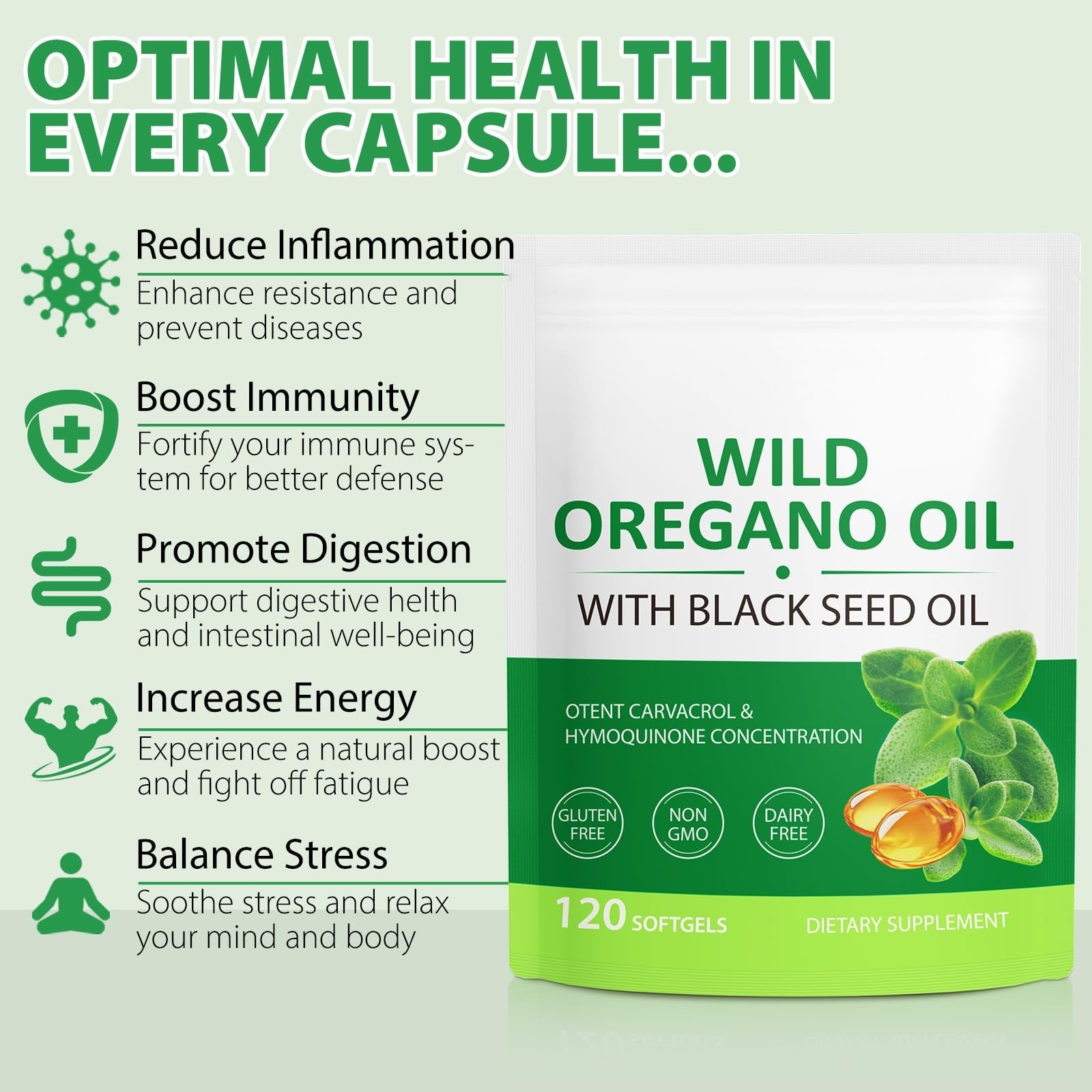 Oregano Oil Softgels 6000mg with Black Seed Oil 200mg – Immune Support, Organic,