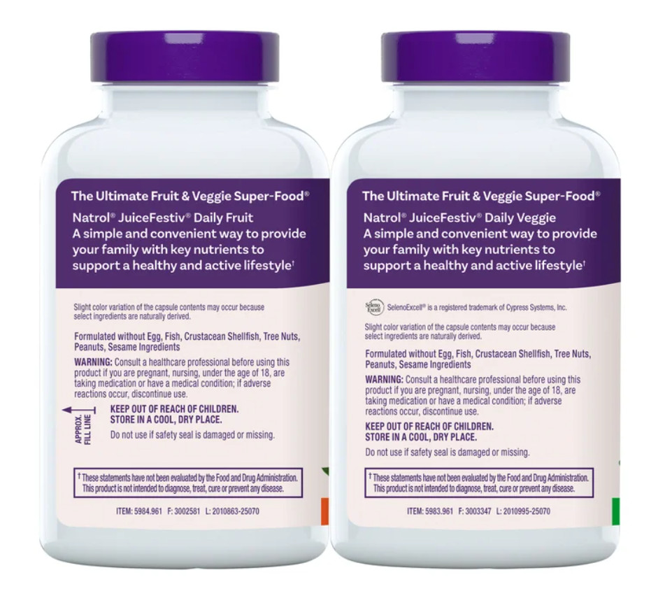 Natrol JuiceFestiv Daily Fruit and Veggie, 240 Capsules Probiotics Antioxidants