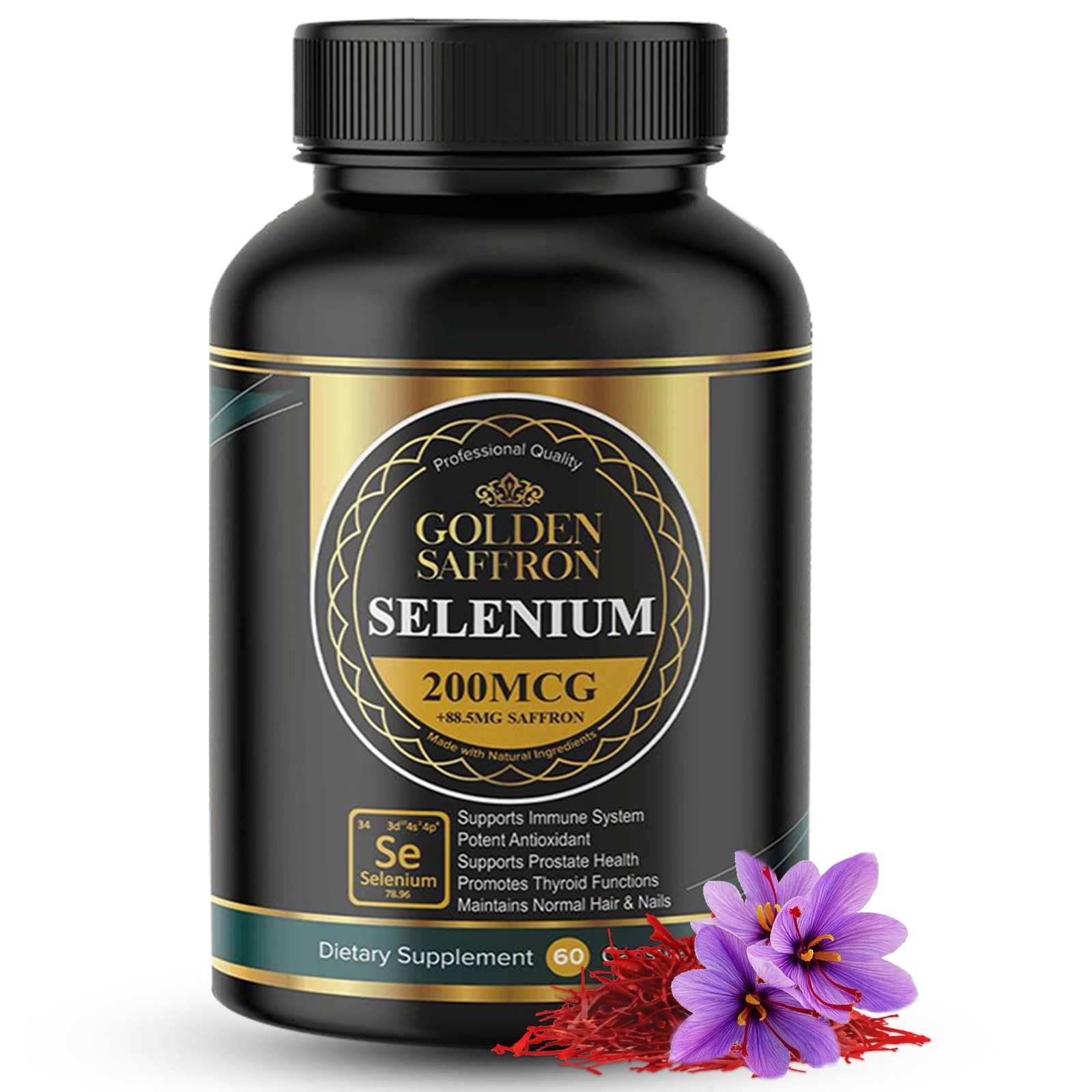 Golden Saffron Selenium (200mcg & 88.5 mg 60 Count (Pack of 1)