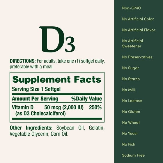 Nature’s Bounty Vitamin D3 2000IU Immune Support Softgels 240 Count