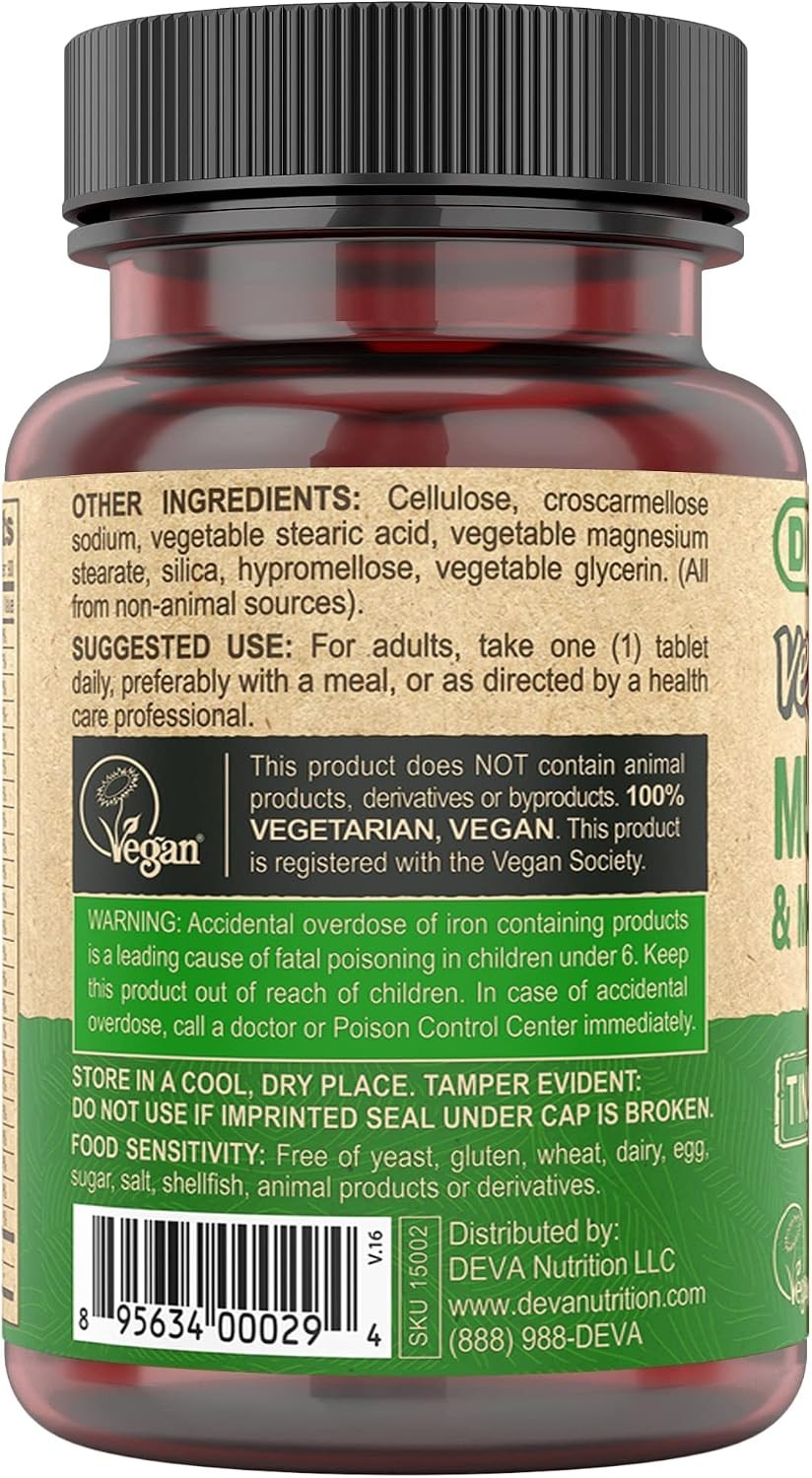 DEVA Vegan Multivitamin & Mineral Support with Iron Unisex- 90 Tiny Tablets