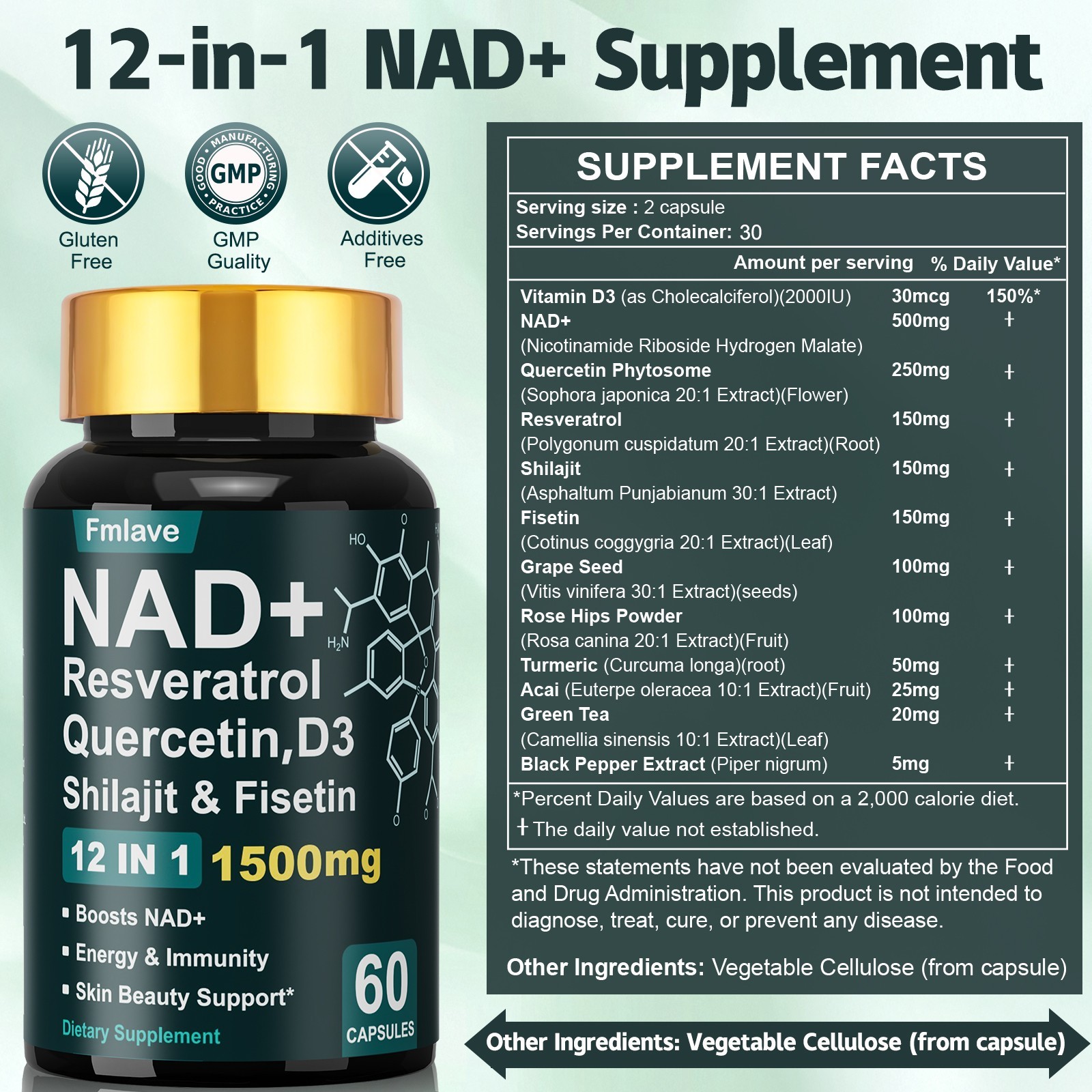 NAD+ 1500mg – Resveratrol, DNA Repair, Energy Production, Cellular Metabolism