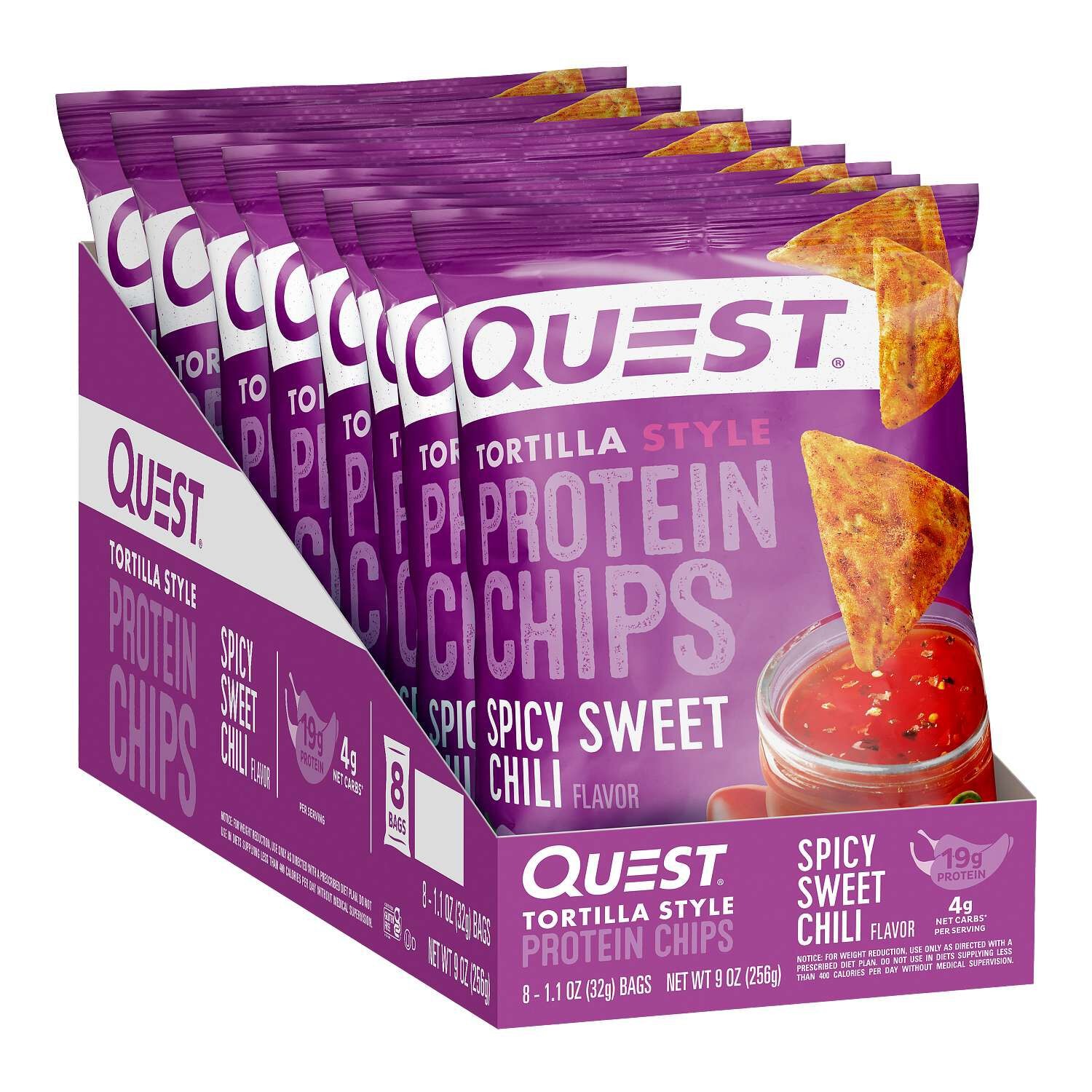 Quest Tortilla Style Protein Chips Spicy Sweet Chili Flavor 8 Bags 32g ea NEW