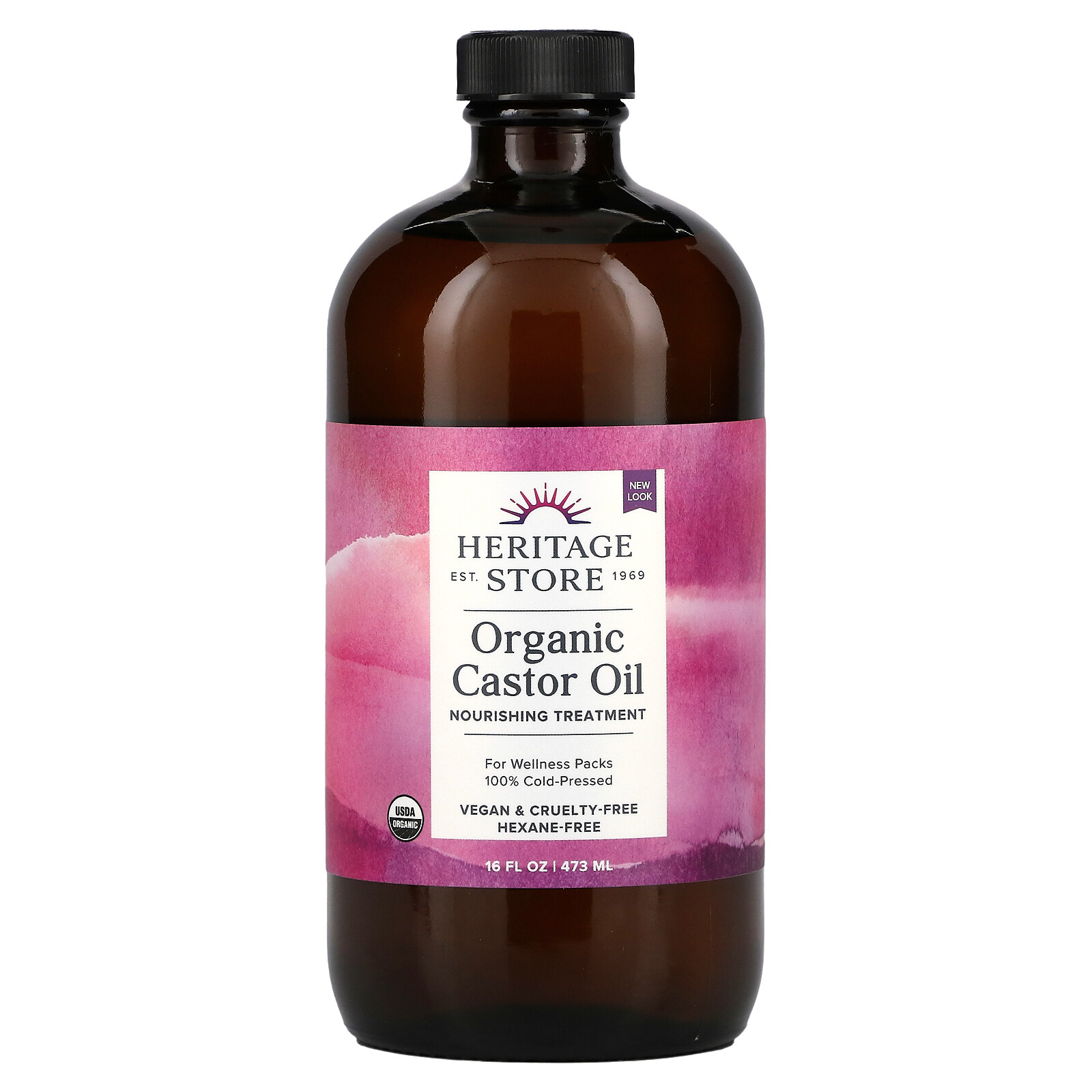 Heritage Store Organic Castor Oil 16 fl oz 480 ml Cruelty-Free, EcoFriendly,