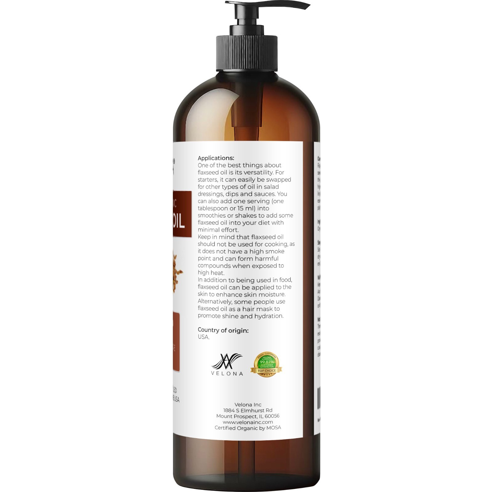 Velona USDA Certified Organic Flaxseed Oil 2 oz – 7 lb | 100% Pure and Natural C
