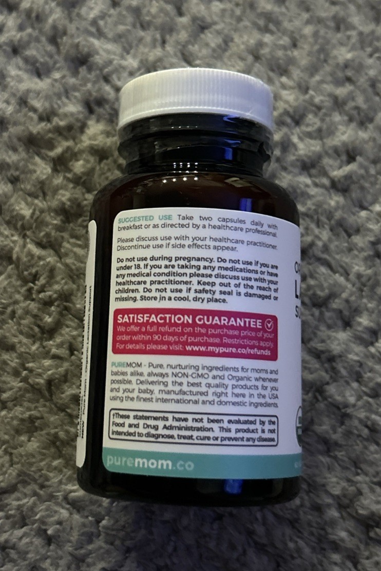 PureMom ~ Organic Lactation Support ~ 60 Caps ~ Sealed ~ 07/2025