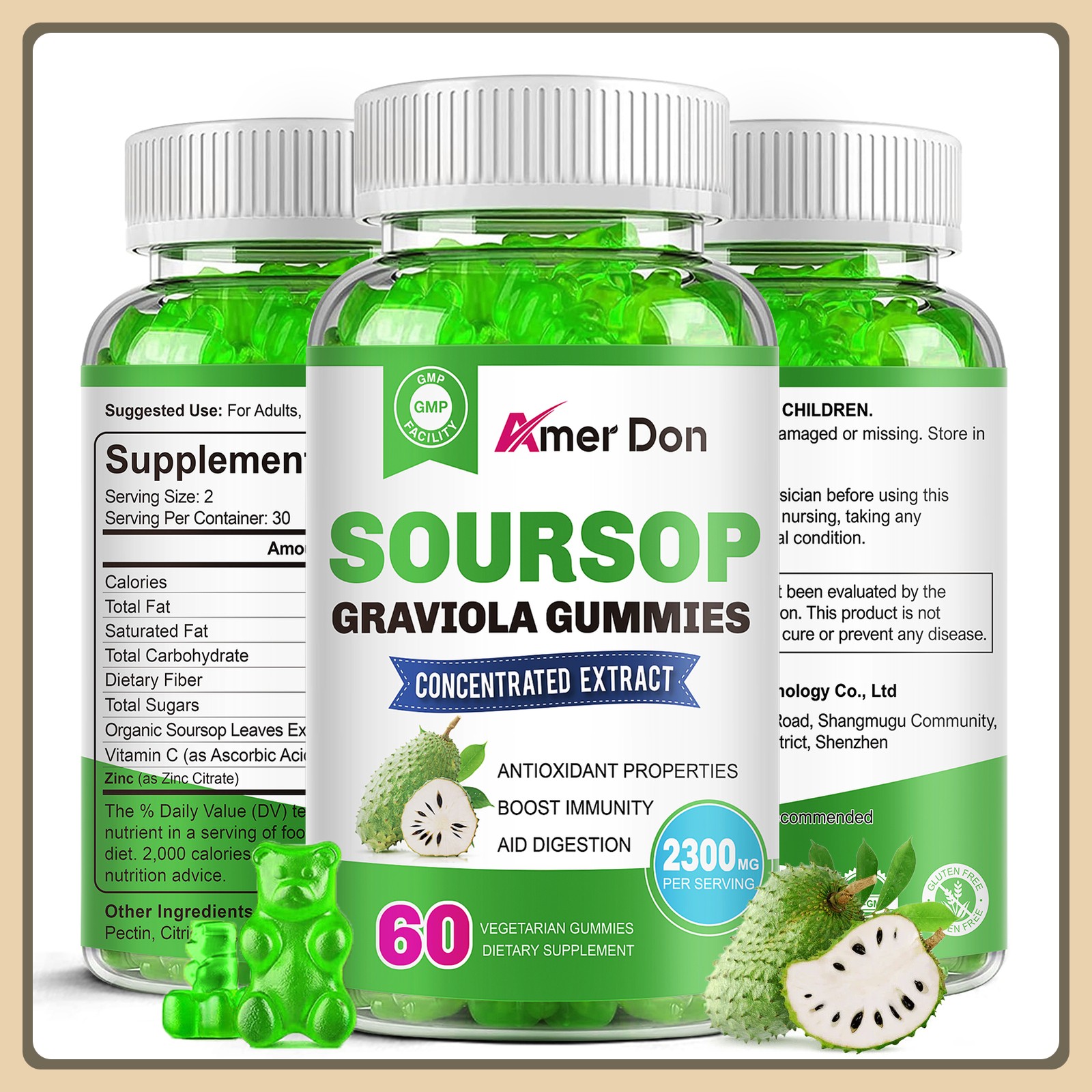 Graviola Capsules 2300mg Pure Natural Soursop Capsules Leaves fruit 60 Gummies