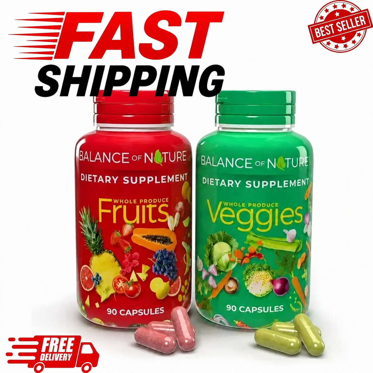 2-Pack Ntures Fruits & Veggies Balance Na Dietary supplement(90 Capsules Each)