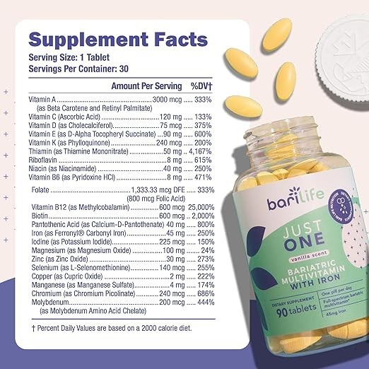 Bari Life Just One Bariatric Multivitamin with Iron, 90 Count, Once Daily