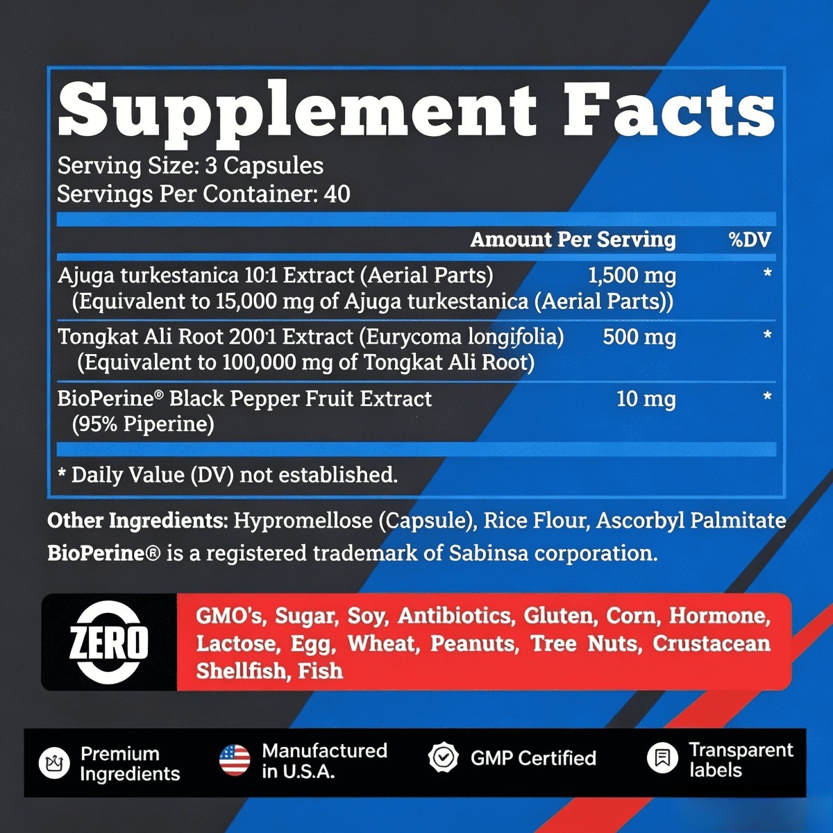 Turkesterone 1500mg – 120 Capsules, Non-GMO & Gluten-Free