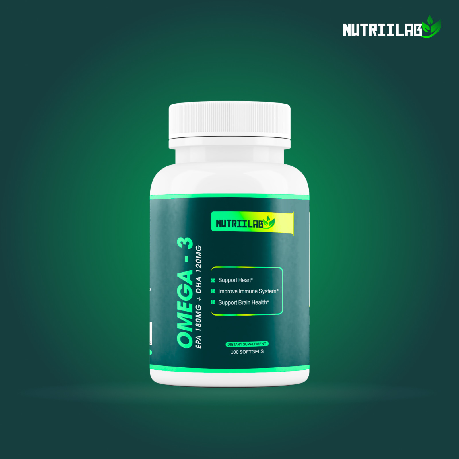 NutriiLab Triple Strength Omega-3 Fish Oil 1000mg EPA DHA Heart Brain Support