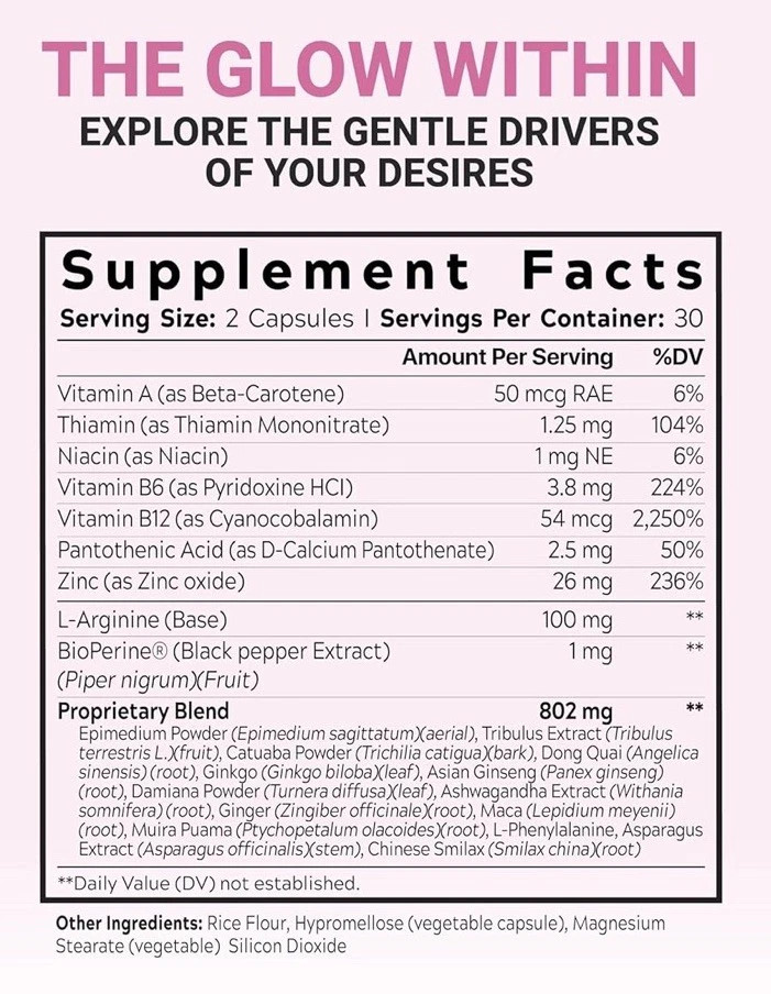 Harmony Glow LIBIDO BOOST Passion & Aphrodisiac Support for Adult Women 60 Caps