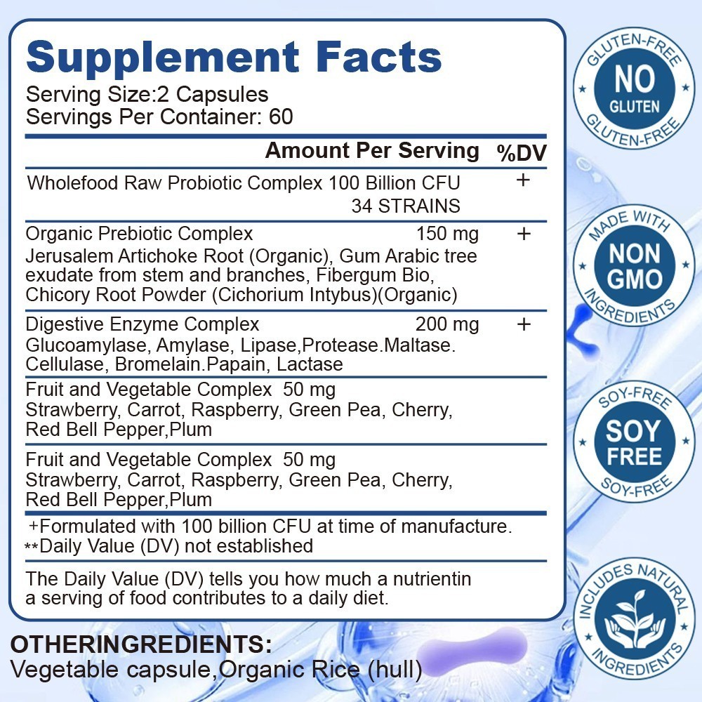 60/120ct Probiotics Capsules 100 Billion CFU Potency Digestive Immune Health