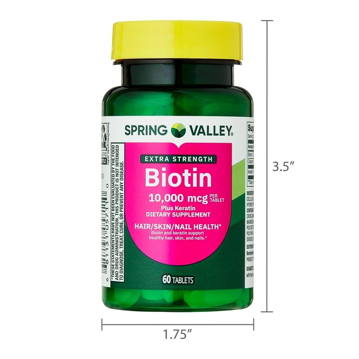 Spring Valley Biotin 10000mcg Keratin Hair Skin Nails Tablets 60 Count