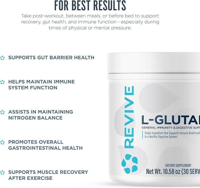REVIVE Glutamine Powder for Muscle & Immune Health – 30 Servings Exp 07/2027
