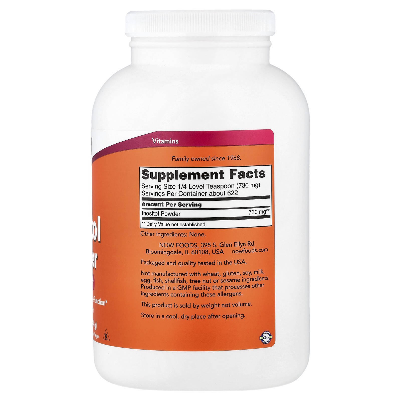 Now Foods Inositol Powder 1 lb 454 g GMP Quality Assured, Kosher, Vegan,