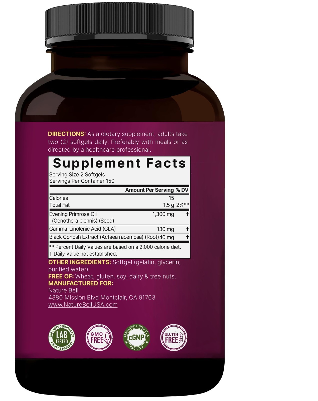 Evening Primrose Oil & Black Cohosh 1300mg, 300 Mini Softgels, Women’s Health, S