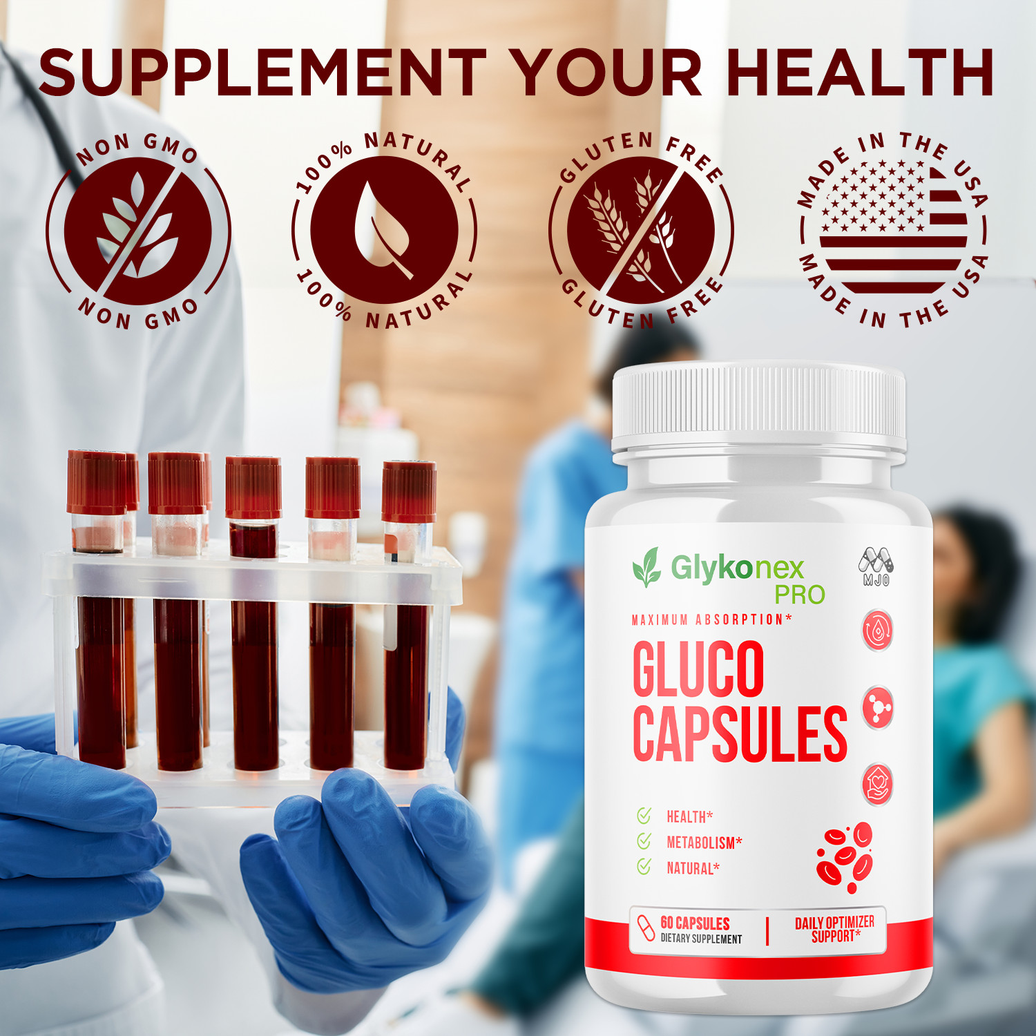 (1 Pack) Glykonex Pro Advanced Support Blood Supplement GlykonexPro 60 Capsules