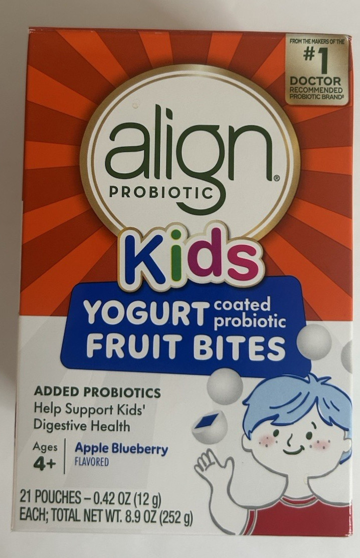 Lot Of 2 Align Probiotic Kids Yogurt Coated Fruit Bites Apple Blueberry Exp 3/27