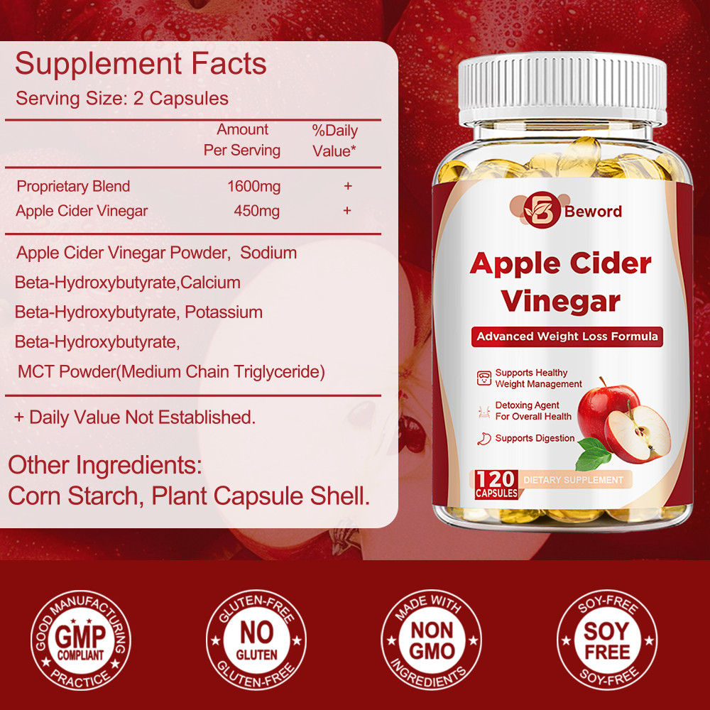 Apple Cider Vinegar Capsules 450mg 120 Caps Weight Management Support Supplement