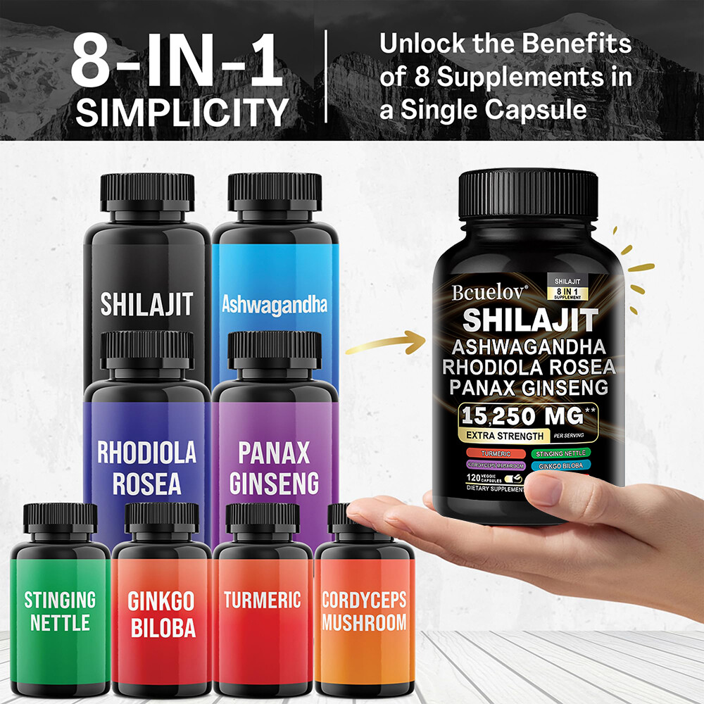 Shilajit Pure Himalaya 9000mg Energy Booster Ashwagandha 2000mg 30/60/120 Caps