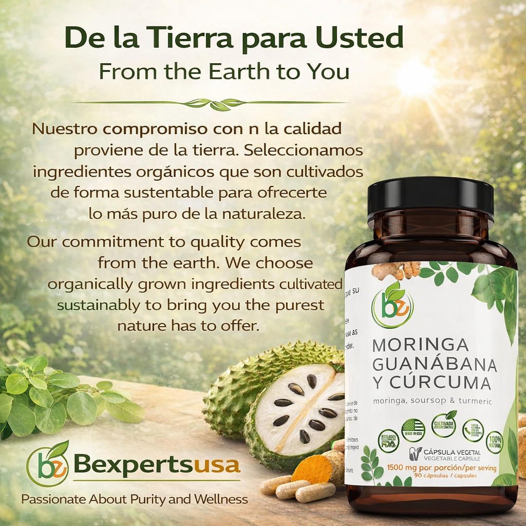 Moringa, Guanabana y Cúrcuma (Moringa, Guanábana y Cúrcuma) 90 cápsulas 1500 mg
