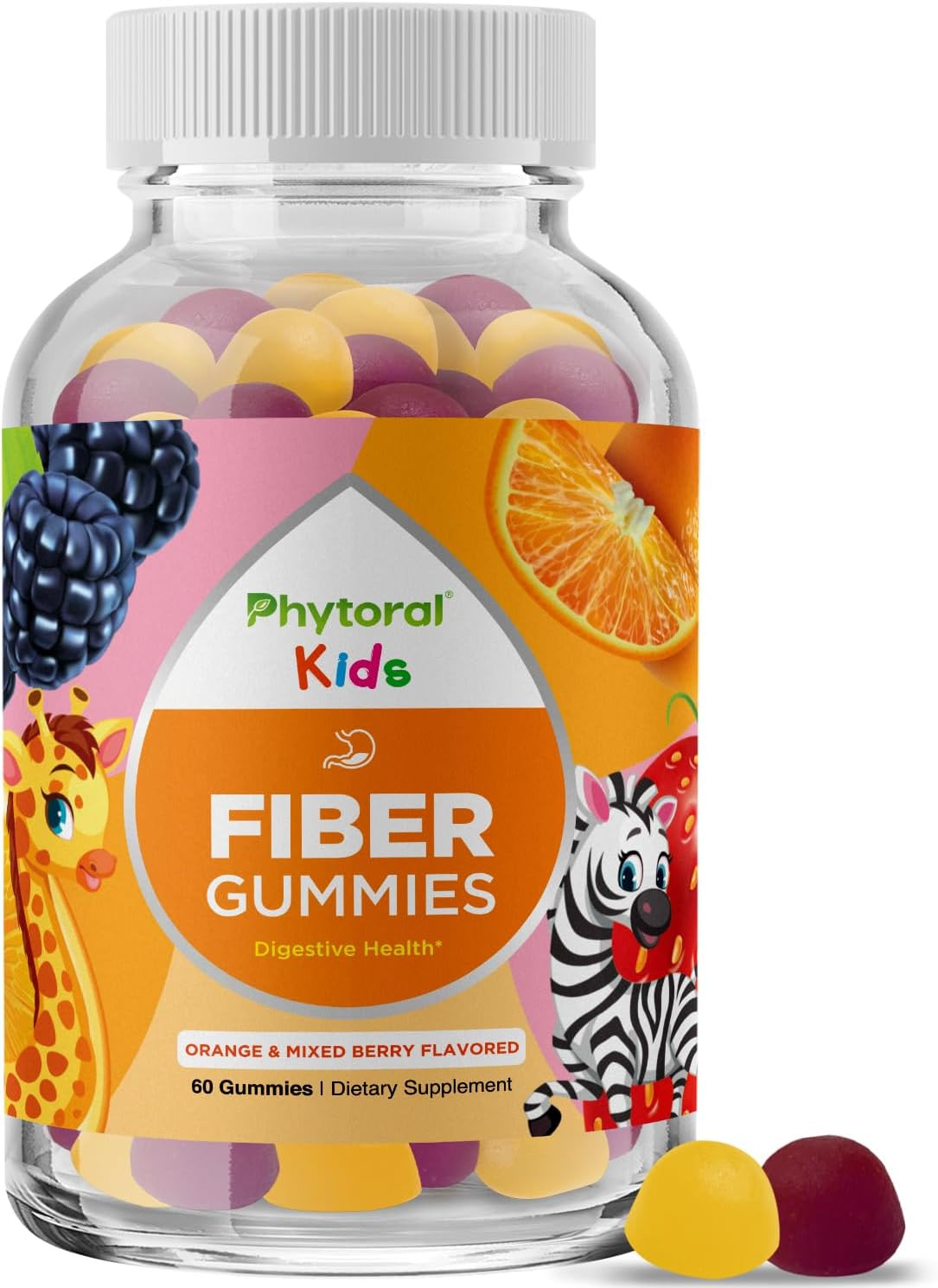 Kids Prebiotic Fiber Gummies Digestive Support Vegan 60 Count