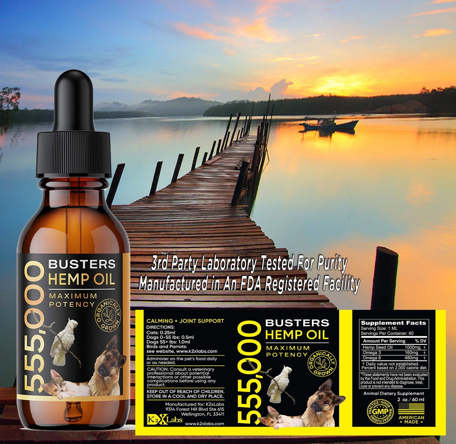 Buster’s Hemp Oil for Dogs & Cats, Calm, Joint, Coat, 3Pack 60ml | Cold-press…