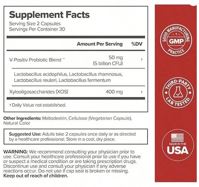 Positiv O URO Vaginal Probiotics 60 Count for Women PH Balance with Prebiotics