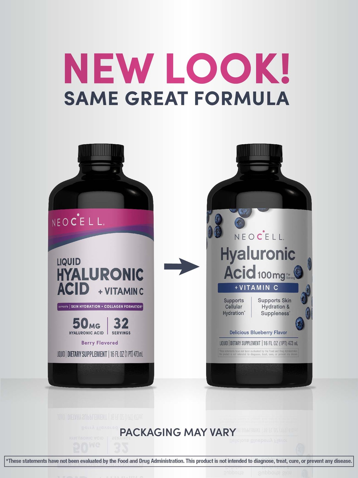 Hyaluronic Acid Liquid | 16 Fl Oz | Vitamin C | Blueberry Flavor | by NeoCell