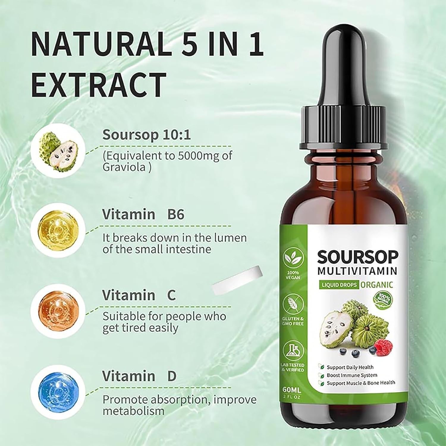 Soursop Multivitamin Liquid Drops, Bitters 2 Fl Oz (Pack of 1)
