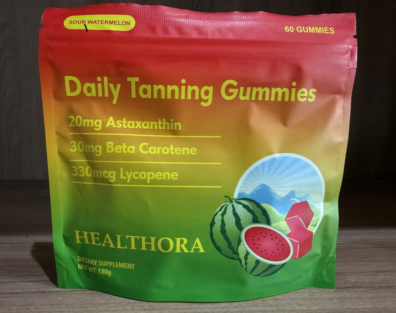 Healthora Daily Tanning Gummies Sour Watermelon 60 Count 20mg 180g
