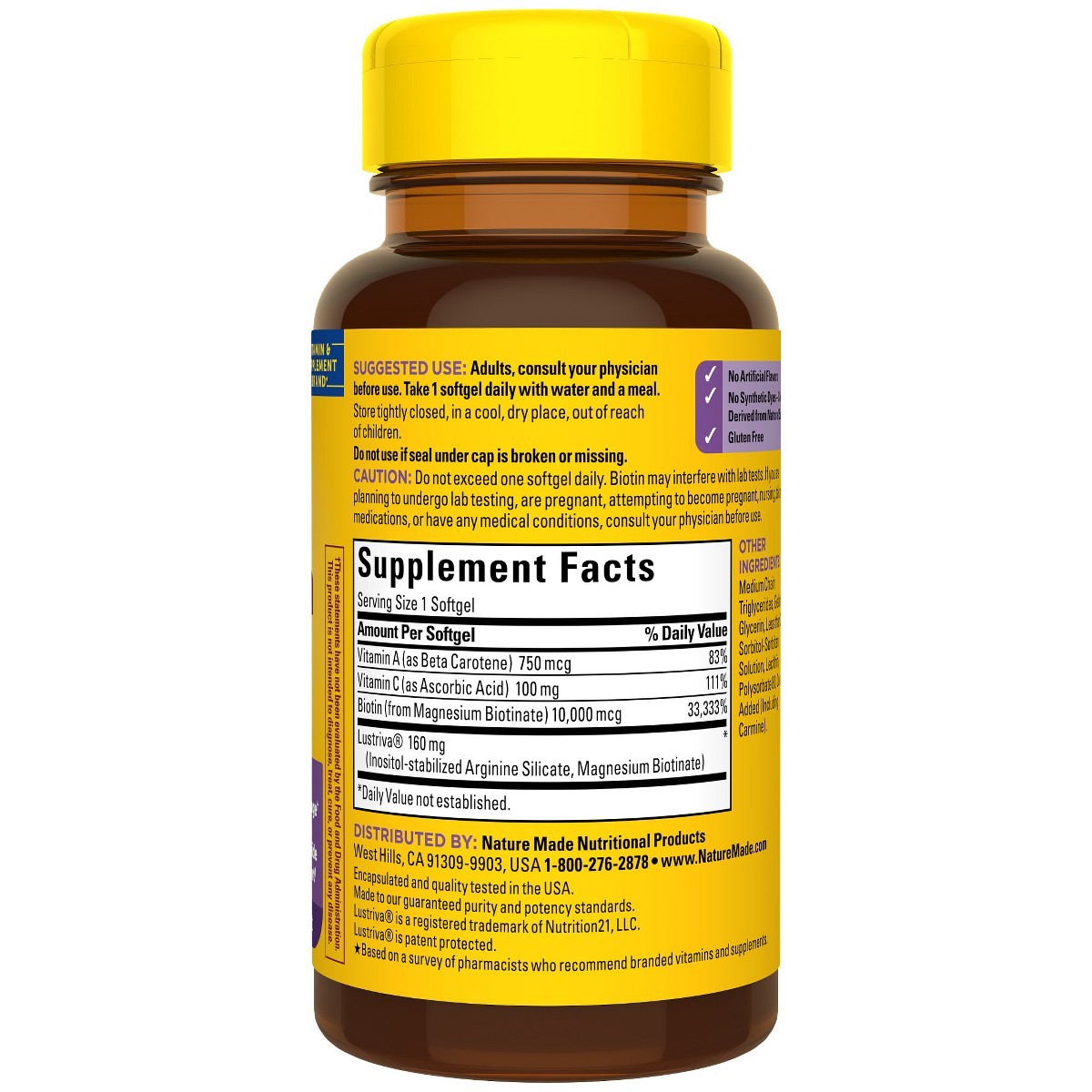 Nature Made Hair Growth Complex with Lustriva Softgels-30ct: Unflavored,10000mcg