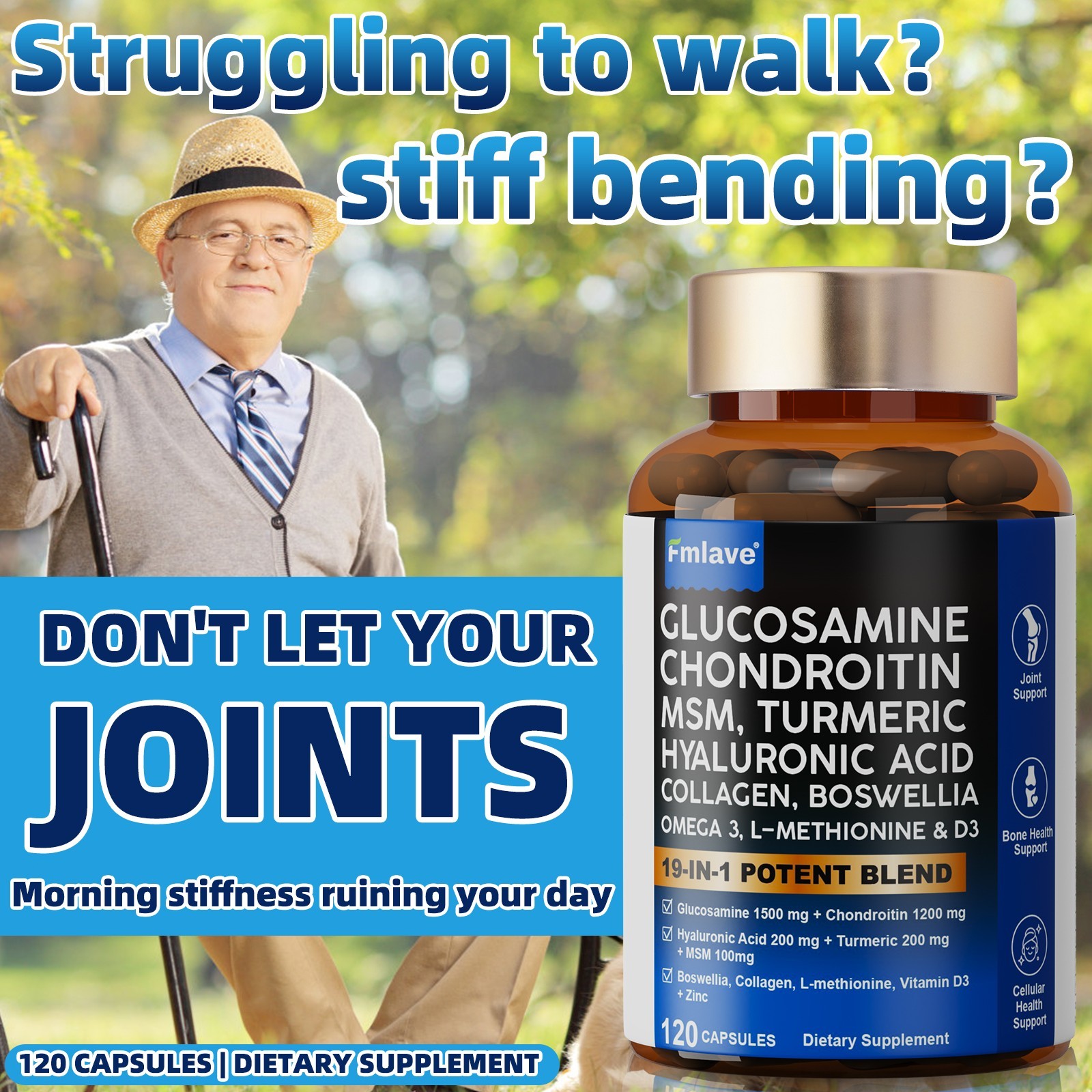 2 Pack Glucosamine Chondroitin Turmeric MSM Triple Strength Joint Support 240ct