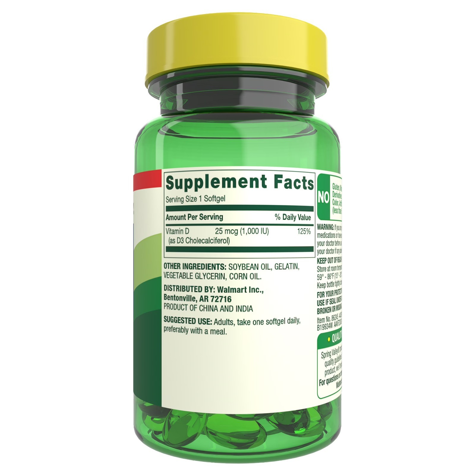 Spring Valley Vitamin D3 1000 IU Softgels, 450 Count