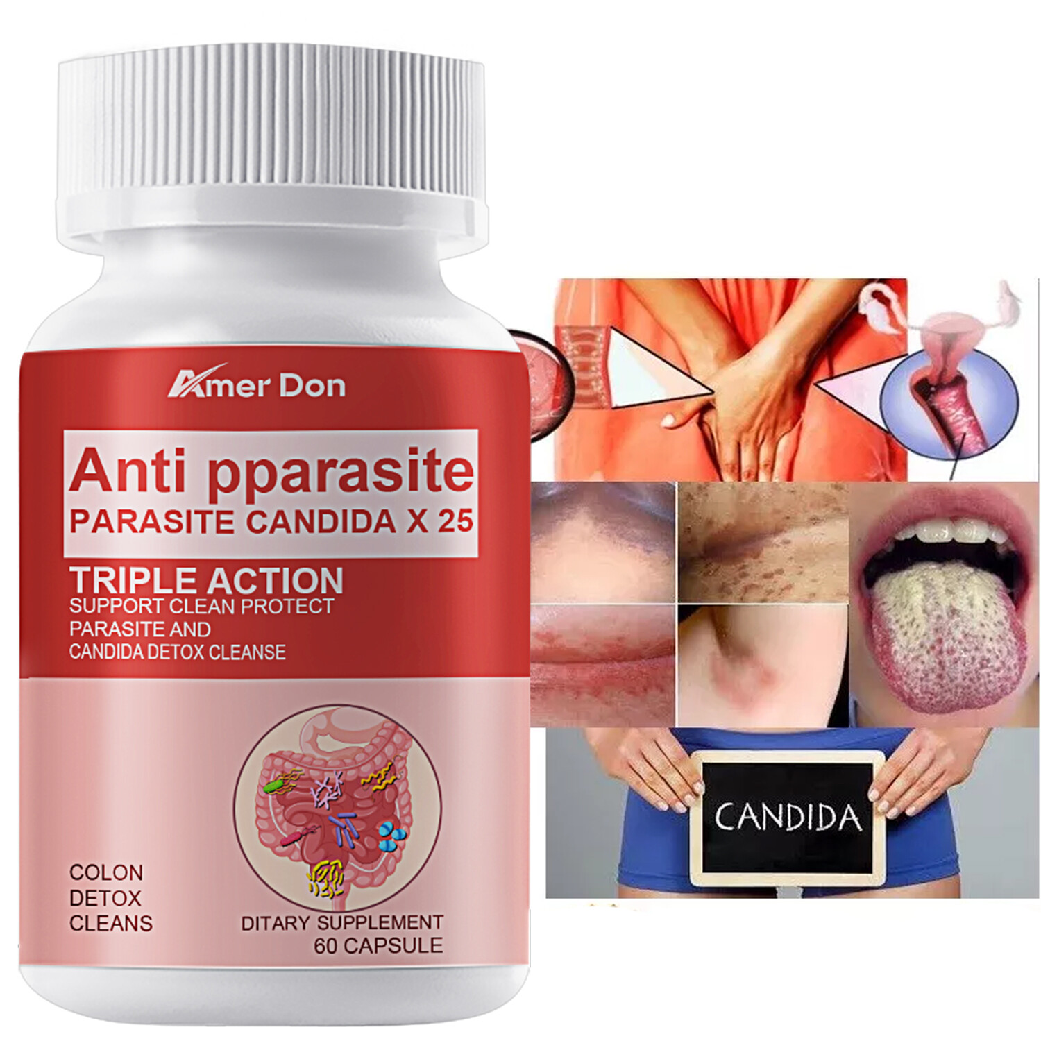 Candida Cleanse 60 Capsules – Gut & Colon Support, Natural Herbs for Intestinal
