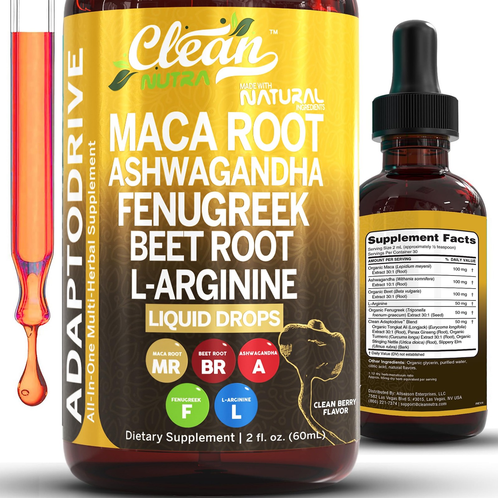 Clean Nutra Organic Maca Root Liquid Drops with 2 Fl Oz (Pack of 1), Amber