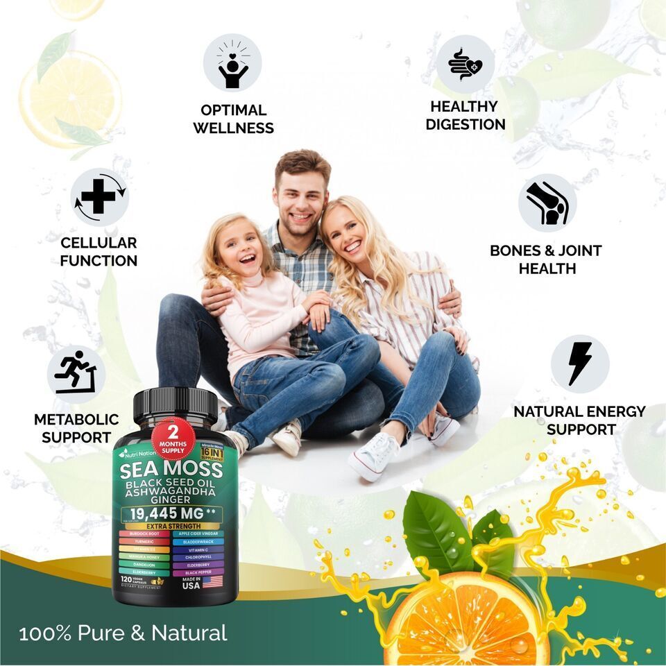 Sea Moss, Black Seed Oil, Ashwagandha, Turmeric, Ginger (16 in 1) 120 Capsules