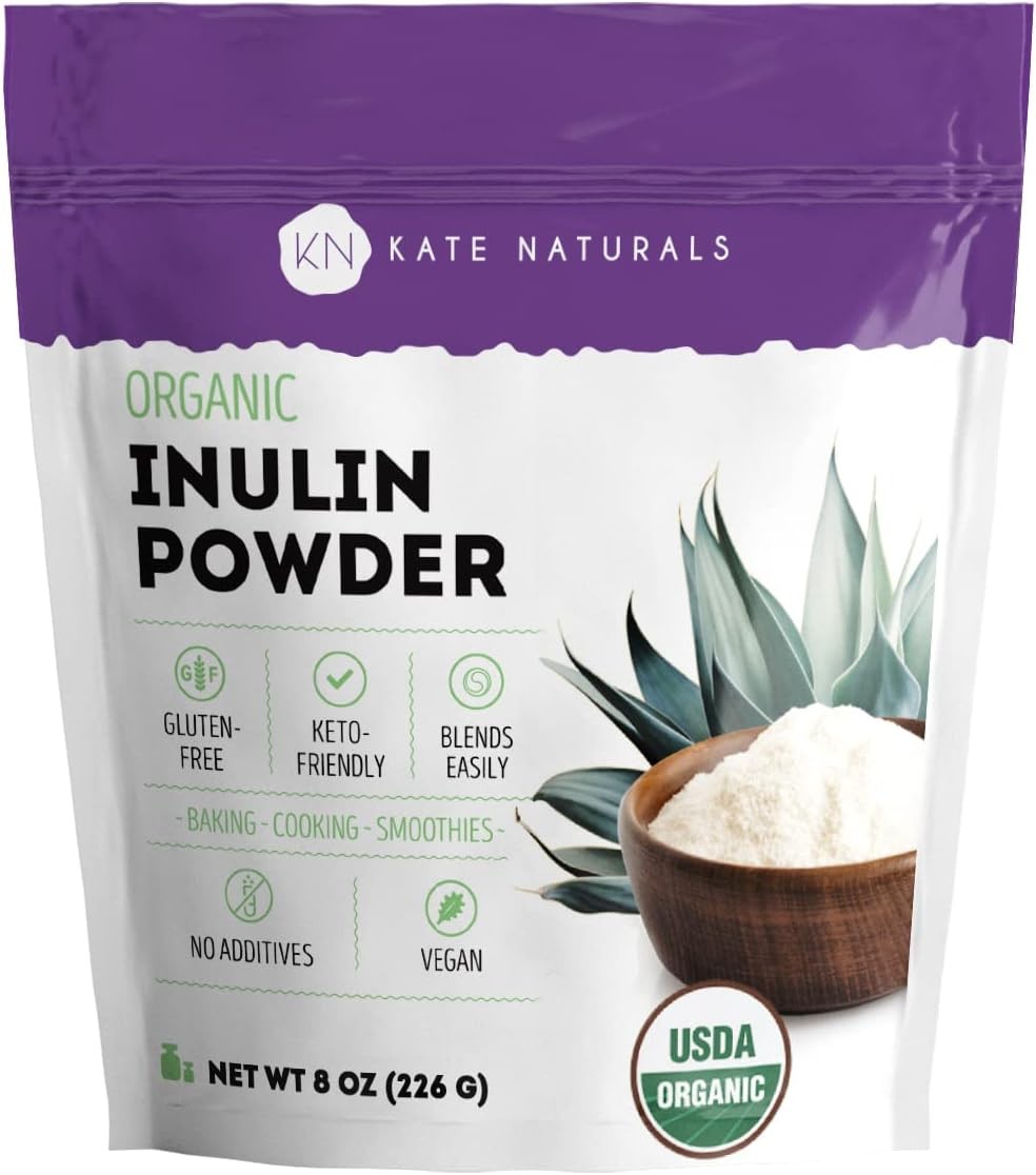 Inulin Powder Organic from Blue Agave (8oz) Soluble Prebiotic Fiber for Coffee